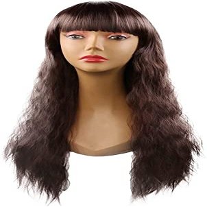 OrBheS Wigs Ms. Fashion Wig Repair face Fluffy Corn hot Long Curly Hair Wig Beautiful Long Wavy Harajuku Style Cosplay Wig (Color : Deep Brown)