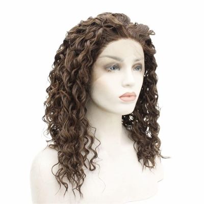 Shoulder Length Curly Wave Wigs for Women Fluffy Ombre Black Brown Synthetic Wig Fashion for Daily