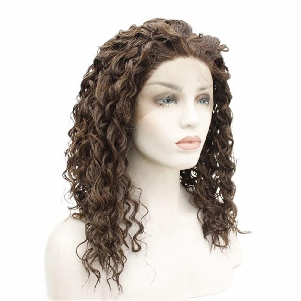 Shoulder Length Curly Wave Wigs for Women Fluffy Ombre Black Brown Synthetic Wig Fashion for Daily