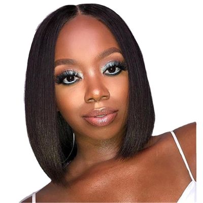 14" Short Straight Middle Bangs Synthetic for Woman Wigs Middle Fringe High Temperature Fiber 35cm/14inch Machine Made 150g Toppers Hairpiece (Black)