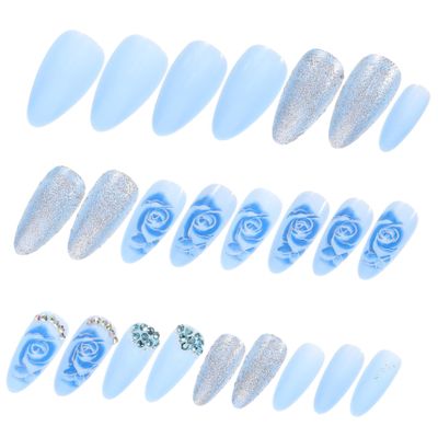 Housoutil 24pcs Fashion Blue Rose Nail Stickers Fake Nails for Women Women Press False Tips Art Supplies Design