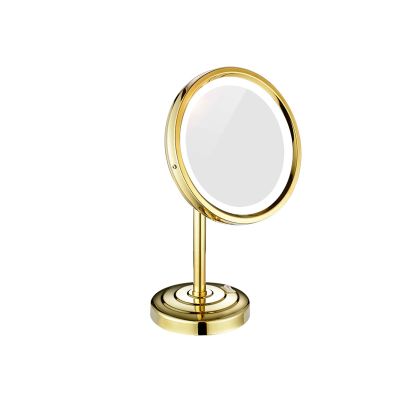 CBLdF 360 Rotating Desktop Single Sided Makeup Mirror, LED Desktop Beauty Mirror Household Bathroom Cosmetic Mirror White Light,Gold,5X