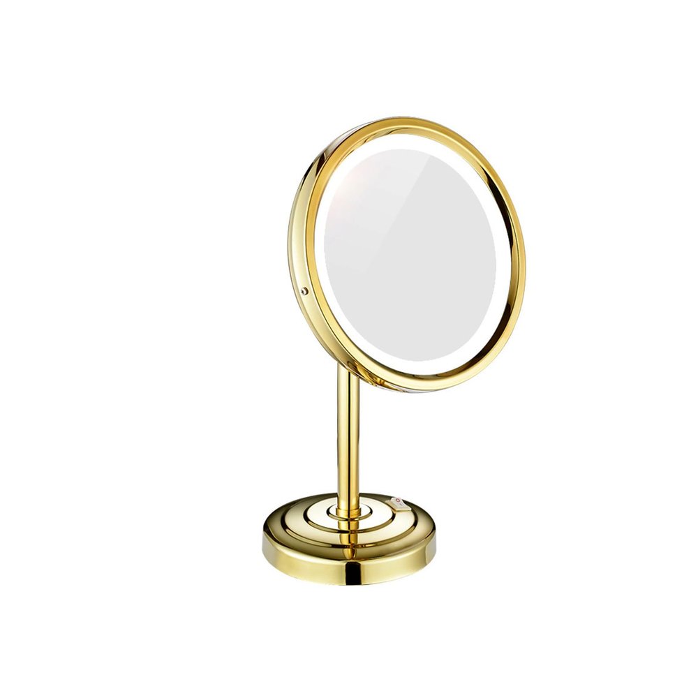 CBLdF Desktop Makeup Mirror LED Single Sided Desktop Beauty Mirror Household Magnifying Mirror (White Light),Gold,5X