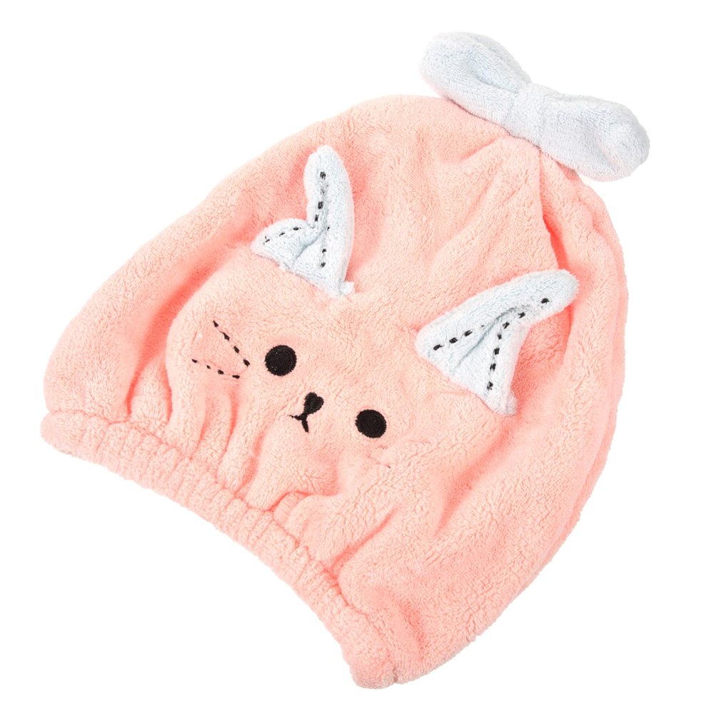 DOITOOL Cartoon Hair Wrap Towel for Boy Girl Soft Coral Fleece Drying Bonnet Lightweight and Absorbent Hair Wrap for Toddlers Pink