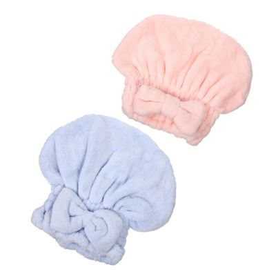 Angoily 2pcs Coral Fleece Hair-Drying Hat Absorbent Bath Towel Wraps Bowknot Design for Quick Drying Wet Hair for Home Use and Travel