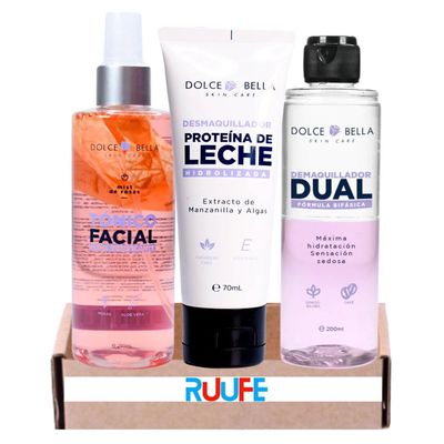 Dolce Bella Kit Limpieza (3 pack) Dolce Bella Desmaquillador Dual, Dolce Bella Desmaquillador Protena de Leche, Dolce Bella Tnico Facial Rosas, Productos Dolce Bella Colombia, Colombia Dolce Bella