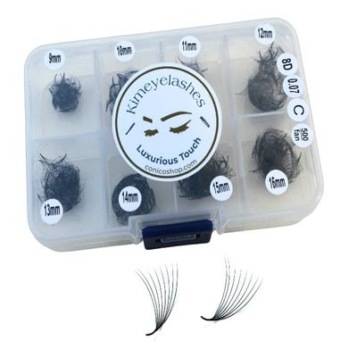5D Premade fans Wispy lashes 500 Fans 0.07 Mixed Lengths Volume loose Fans C D Curl Handmade Fan eyelash extensions Kimeyelashes promade fan (Curl C - 8D 0.07)