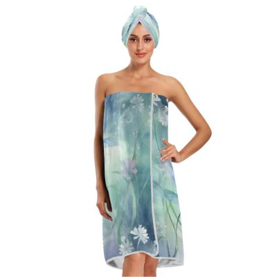 Bulletgxll Flying Dragonflies Women's Shower Wrap Towel Set of 3 Adjustable Spa Body Wrap Super Absorbent Bathrobe with Hair Towel & Headband