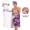 Bulletgxll Purple Roses Women's Shower Wrap Towel Set of 3 Adjustable Spa Body Wrap Super Absorbent Bathrobe with Hair Towel & Headband view 4