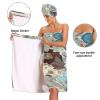 Bulletgxll Flowers Pattern Women's Shower Wrap Towel Set of 3 Adjustable Spa Body Wrap Super Absorbent Bathrobe with Hair Towel & Headband view 4