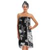 Bulletgxll Black and White Flower Women's Shower Wrap Towel Set of 3 Adjustable Spa Body Wrap Super Absorbent Bathrobe with Hair Towel & Headband view 1
