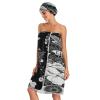Bulletgxll Black and White Flower Women's Shower Wrap Towel Set of 3 Adjustable Spa Body Wrap Super Absorbent Bathrobe with Hair Towel & Headband view 3
