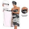 Bulletgxll Black and White Flower Women's Shower Wrap Towel Set of 3 Adjustable Spa Body Wrap Super Absorbent Bathrobe with Hair Towel & Headband view 4