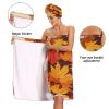 Bulletgxll Autumn Maple Leaves Women's Shower Wrap Towel Set of 3 Adjustable Spa Body Wrap Super Absorbent Bathrobe with Hair Towel & Headband view 4