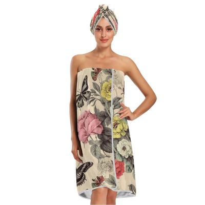 Bulletgxll Colourful Dragonflies Women's Shower Wrap Towel Set of 3 Adjustable Spa Body Wrap Super Absorbent Bathrobe with Hair Towel & Headband