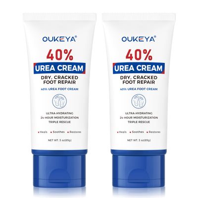 OUKEYA Urea Cream 40 Percent Tube 3 Oz, Foot & Hand Cream for Dry Cracked,40 per Urea Lotion for Feet Maximum Strength, 2 Pack
