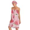 Bulletgxll Pink Watermelon Women's Shower Wrap Towel Set of 3 Adjustable Spa Body Wrap Super Absorbent Bathrobe with Hair Towel & Headband view 3