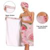 Bulletgxll Pink Watermelon Women's Shower Wrap Towel Set of 3 Adjustable Spa Body Wrap Super Absorbent Bathrobe with Hair Towel & Headband view 4