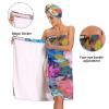 Bulletgxll Watercolor Flower Women's Shower Wrap Towel Set of 3 Adjustable Spa Body Wrap Super Absorbent Bathrobe with Hair Towel & Headband view 4