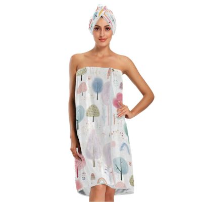 Bulletgxll Rainbows and Clouds Women's Shower Wrap Towel Set of 3 Adjustable Spa Body Wrap Super Absorbent Bathrobe with Hair Towel & Headband