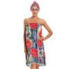 Bulletgxll Red Flowers Women's Shower Wrap Towel Set of 3 Adjustable Spa Body Wrap Super Absorbent Bathrobe with Hair Towel & Headband view 1