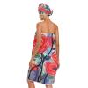 Bulletgxll Red Flowers Women's Shower Wrap Towel Set of 3 Adjustable Spa Body Wrap Super Absorbent Bathrobe with Hair Towel & Headband view 2