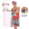 Bulletgxll Red Flowers Women's Shower Wrap Towel Set of 3 Adjustable Spa Body Wrap Super Absorbent Bathrobe with Hair Towel & Headband view 4