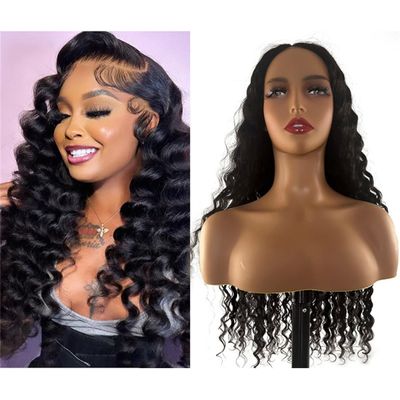 5x5 Deep Wave human Hair Wig Black Machine Made for Woman Natural for Hair Loss One Piece Wave (5x5 natural Deep Wave,14inch)