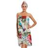 Bulletgxll Floral with Birds Women's Shower Wrap Towel Set of 3 Adjustable Spa Body Wrap Super Absorbent Bathrobe with Hair Towel & Headband view 1