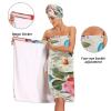 Bulletgxll Floral with Birds Women's Shower Wrap Towel Set of 3 Adjustable Spa Body Wrap Super Absorbent Bathrobe with Hair Towel & Headband view 4
