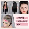 13 * 4 Human Hair Full Frontal Wigs Wavy Hair Natural Hand Tied Straight Hair One Piece for Woman Curly Hair Long (#NC 13 * 4 ST,24inch) view 3