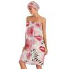 Bulletgxll Pink Roses Women's Shower Wrap Towel Set of 3 Adjustable Spa Body Wrap Super Absorbent Bathrobe with Hair Towel & Headband view 3