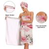 Bulletgxll Pink Roses Women's Shower Wrap Towel Set of 3 Adjustable Spa Body Wrap Super Absorbent Bathrobe with Hair Towel & Headband view 4