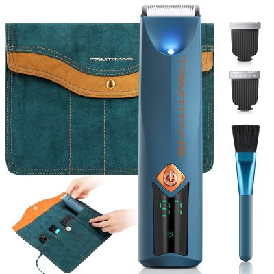 TRIMTITANS Body Hair Trimmer for Men with Storage Bag, 2-in-1 Groin & Body Groomer Ball Shaver Electric Razor with 2 Replaceable Ceramic Blades