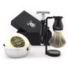 Complete 5Pcs Men's Shaving Kit ft Pure Black Badger Brush, DE Safety (Blades NOT Included), Dual Stand, Bowl & Soap view 1