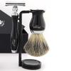 Complete 5Pcs Men's Shaving Kit ft Pure Black Badger Brush, DE Safety (Blades NOT Included), Dual Stand, Bowl & Soap view 2