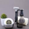 Complete 5Pcs Men's Shaving Kit ft Pure Black Badger Brush, DE Safety (Blades NOT Included), Dual Stand, Bowl & Soap view 3