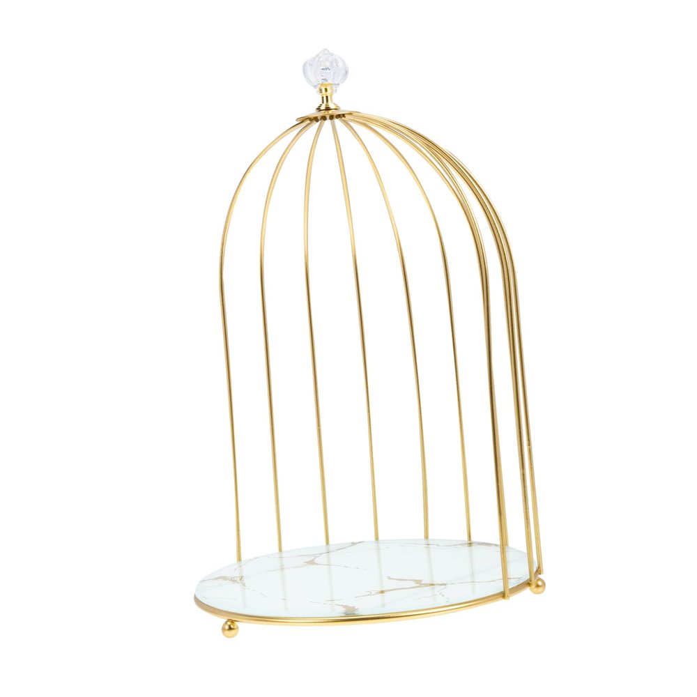 Angoily Bird Cage Shaped Desk Cosmetic Organizer Elegant Makeup Display Stand for Dressing Table Office Stylish Rack for Cosmetics Storage Unique Design