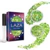 Laza 2 Jars St. Patricks Day Body Glitter Iridescent Chunky Sequins with Glitter Glue Women Eyeshadow Makeup Face Paint Festival Rave Outfits Hair Accessories Carnival Brat Party Costumes-Lime Summer view 1