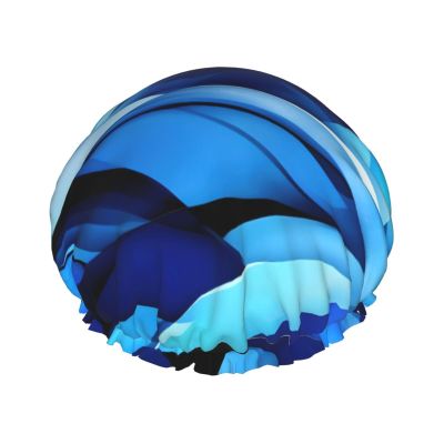 Abstract Blue Print Shower Cap, Shower Cap for Women Reusable, Waterproof Bath Cap,Quick Drying Bath Hair Cap