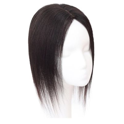 10x12cm Machine Made,Straight Clip in Hair for Thinning Hair Human Hair for Woman,25cm/10inch One Piece Three Clips for Hair Loss (Natural color,Eight bang)