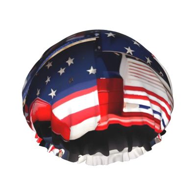 4th Of July Patriotic Truck Print Shower Cap, Shower Cap for Women Reusable, Waterproof Bath Cap,Quick Drying Bath Hair Cap