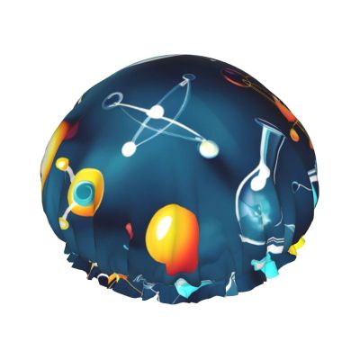 Abstract Science Chemistry Print Shower Cap, Shower Cap for Women Reusable, Waterproof Bath Cap,Quick Drying Bath Hair Cap