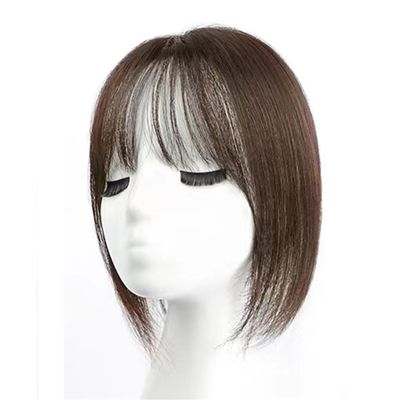 12x13cm Air Bang Hand Tied Straight Human Hair French Bang Natural Light 25cm/10inch One Piece Three Clips for Thinning Hair for Topper Hair For Hair Loss for Woman (Brown,Eight bang)