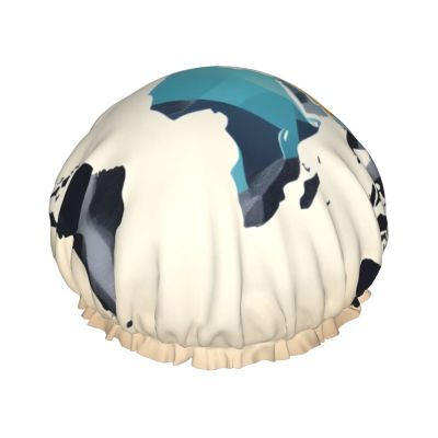 Abstract World Map Print Shower Cap, Shower Cap for Women Reusable, Waterproof Bath Cap,Quick Drying Bath Hair Cap