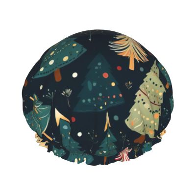 Christmas Tree Print Shower Cap, Shower Cap for Women Reusable, Waterproof Bath Cap,Quick Drying Bath Hair Cap