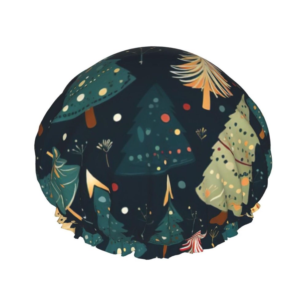 Christmas Tree Print Shower Cap, Shower Cap for Women Reusable, Waterproof Bath Cap,Quick Drying Bath Hair Cap