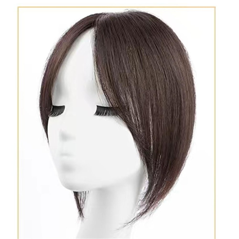 10x12cm Silk Base Topper with Bangs,Straight Clip in Hair French Hair for Thinning Hair Human Hair for Woman,25cm/10inch One Piece Three Clips for Hair Loss (Mocha brown,Eight bang)