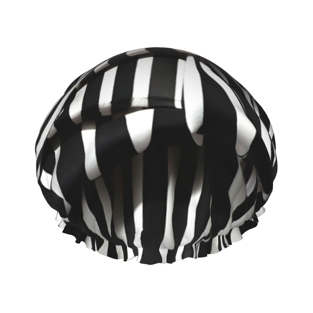 Black & White Stripe Print Shower Cap, Shower Cap for Women Reusable, Waterproof Bath Cap,Quick Drying Bath Hair Cap