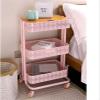 KOELAP Salon Beauty Trolley 3-Tier Rolling Utility Kitchen Service Cart Storage Shelves,Craft Carts for Home,Coffee Bar,Microwave Cooking Station,Storage,Office,Bathroom (Color : Pink) view 1